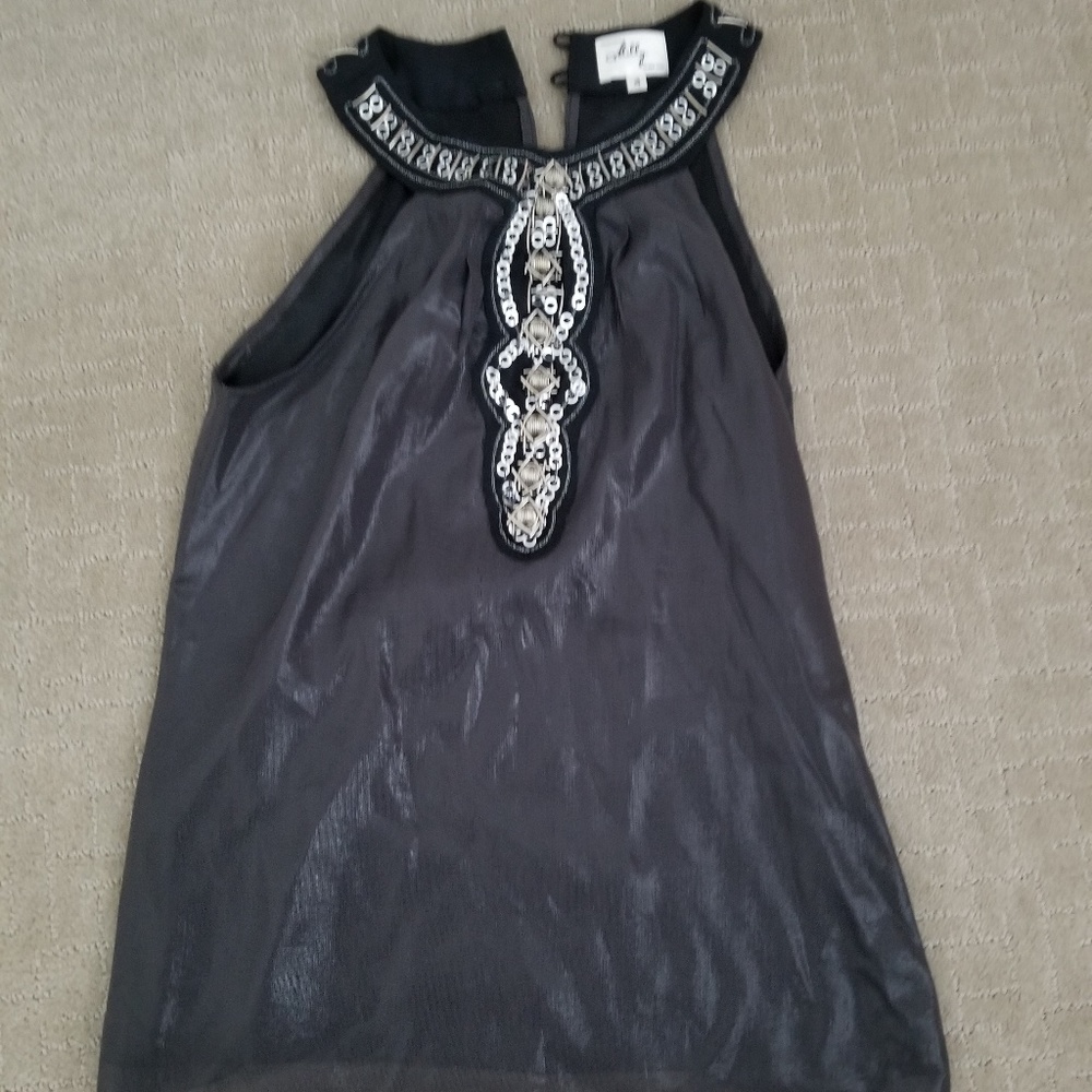 Milly gunmetal grey metallic beaded tank top